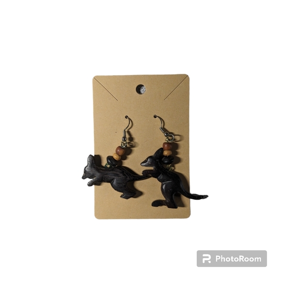 Wooden Kangaroo Earrings. Brown. 1 Pair. Handmade. - Picture 2 of 7